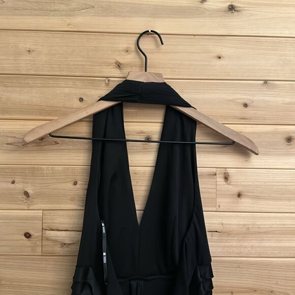 Tadashi Shoji Size 6 100% Silk Floor Length Ruffle Halter Neck Gown Maxi Dress - Picture 9 of 14